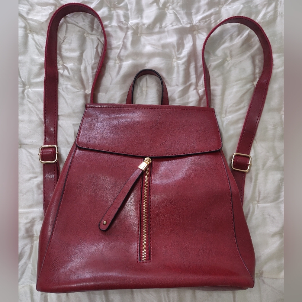 Women's Red Leather Backpack Crossbody - Unbranded - Picture 3 of 12